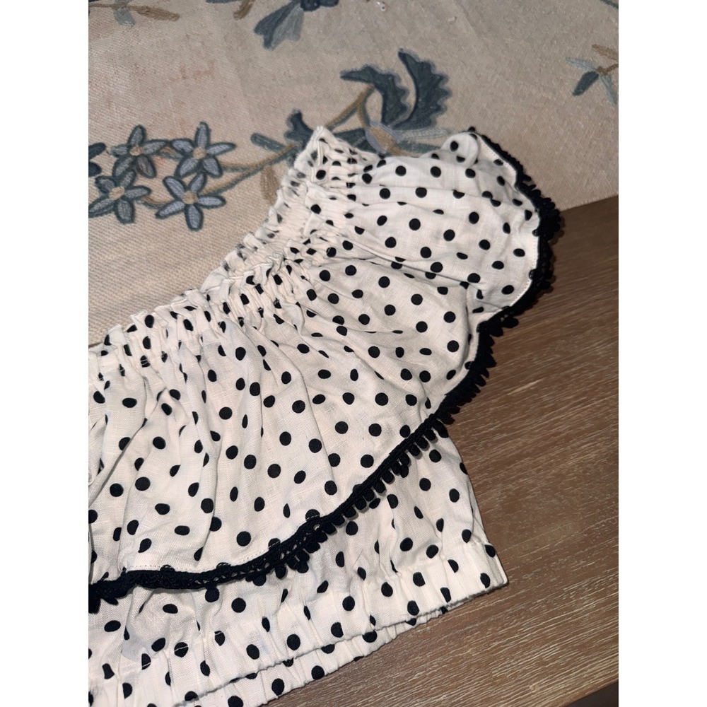 Suboo Polka Dot‎ Crop Top Off Shoulder Ruffle Trim White Black XL - Picture 4 of 9